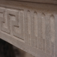 Fine French Country 18th Century antique fireplace mantel in Limestone. 