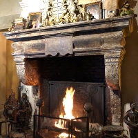 Grand French Country Style Limestone Fireplace Mantle With Original Patina Installed Near Durbuy