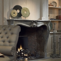 Louis XV Vintage Fine European Stone Fireplace Mantel in a Timeless Interior Designed Room. 
