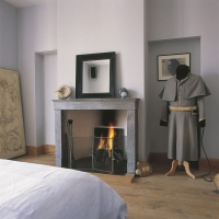 French Minimal Grey Stone Fireplace Mantle With Gazburner